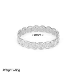 Bracciale rigido in acciaio al titanio argentato lucido con incisioni a spirale 18K