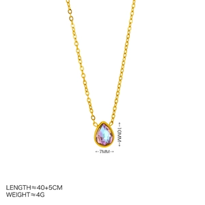 Collier avec pendentif cristal goutte coloré en acier inoxydable doré, chaîne 40+5cm
