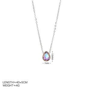 Vue détaillée du pendentif cristal goutte coloré avec les dimensions de chaîne