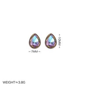 Boucles d'oreilles minimalistes en cristal coloré en forme de poire avec zircon arc-en-ciel
