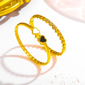 Bracciale Rigido a Cuore in Acciaio Inossidabile di Moda per Donna Placcato Oro Argento Zircone Smalto Cuore Gioielli Regalo