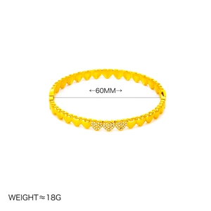 Bracciale a cuore in acciaio al titanio placcato oro con pavé di zirconi bianchi e 60mm