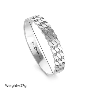 Hollow geometric stainless steel bangle with sequin texture, 60mm inner diameter