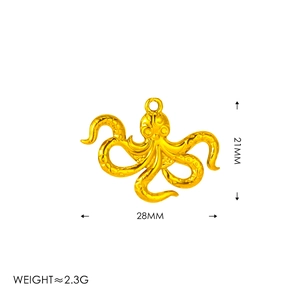 Exquisite golden octopus pendant necklace with detailed suction cups, 28mm wide