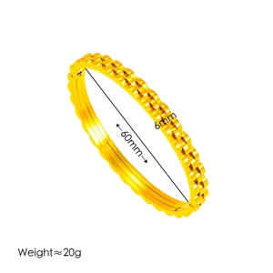 Gold 18k plated triple layer gear pattern bangle with 60mm diameter and 6mm width
