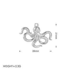 Silver octopus pendant necklace with realistic tentacle texture and dimension markings
