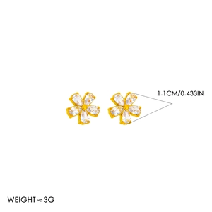 Pendientes de flores doradas con circonitas transparentes, 1,1 cm de diámetro