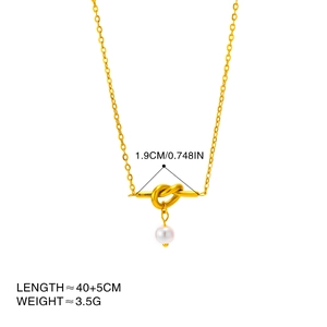 Goldene Edelstahl-Knotenhalskette mit Perlenanhänger für Damen, 1,9 cm Detailgröße