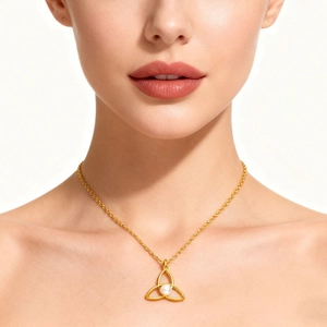 Stainless Steel Artificial Pearl Celtic Knot Jewelry Set 18K Gold Plated Triquetra Triangle Pendant Necklace Stud Earrings For Women Vintage Jewelry