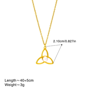 Gold Triquetra pendant necklace with white pearl and adjustable chain for women
