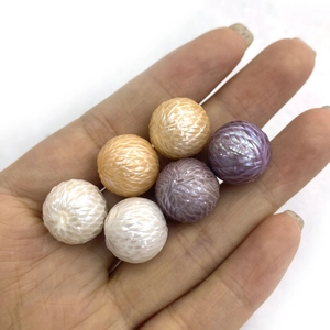 Natural dragon scale carved freshwater pearl beads in white, purple and orange tones
