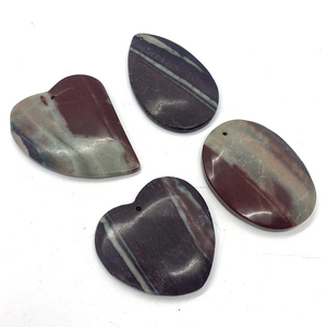 Polished natural striped agate pendants in heart, water drop, and oval shapes with pre-drilled holes