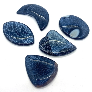 Deep blue dragon vein agate pendants set in moon, leaf, and oval shapes for DIY jewelry