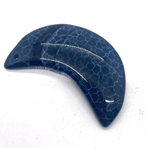 Blue Dragon Vein Agate crescent moon pendant with polished finish and pre-drilled hole
