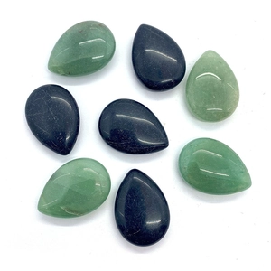 Teardrop shaped green aventurine and blue agate loose beads with a polished smooth finish
