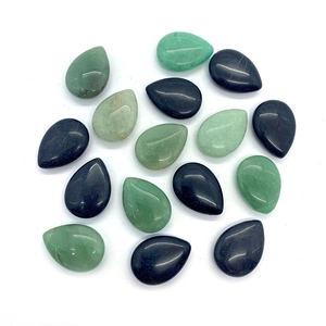 Polished teardrop-shaped green aventurine and black onyx semi-precious stone beads
