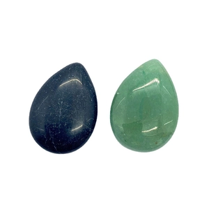 Polished teardrop natural stones in green aventurine and blue agate for DIY jewelry