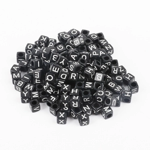 Square black acrylic alphabet beads with white letters for DIY jewelry making and bracelets