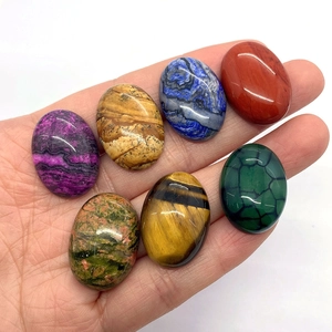 Set van 7 ovale 18x25mm tijgeroog- en jaspisstenen voor DIY-sieraden maken