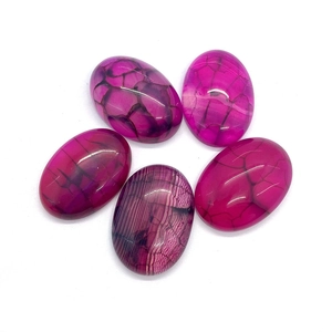 Gepolijste ovale magenta drakenader agaatstenen in vijf stuks voor het maken van sieraden