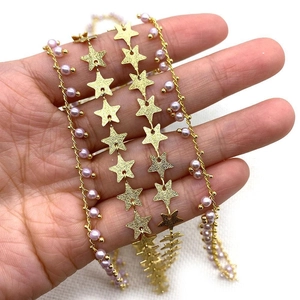 Cadena de estrellas doradas y eslabones de perlas rosas para accesorios de joyería DIY