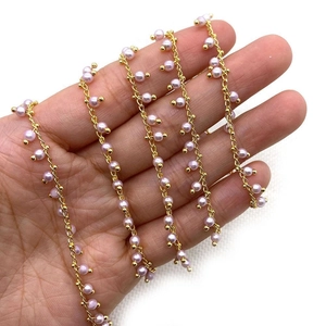 Cadena de metal dorado con perlas ABS rosas y estrellas para creación de joyas DIY
