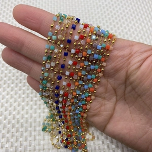 Colorful cube natural stone chain with gold beads for DIY jewelry making and necklaces