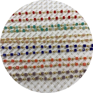 Colorful cube natural stone beads with gold round spacer beads for DIY jewelry chains