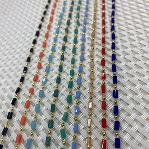 Colorful cylindrical stone beads chain with gold metal spacer balls for DIY jewelry making
