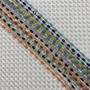 Multicolor rectangular stone beads on gold-plated chains for DIY jewelry making