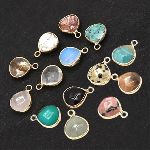 Natural Stone Teardrop Faceted Pendant With Copper Edging Gemstone Charms For DIY Necklace Earrings Making Accessories