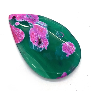 Teardrop natural agate stone pendant with emerald green and purple spotted texture
