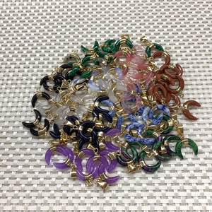 Natural malachite and rose quartz crescent moon pendants with gold metal bails for jewelry making
