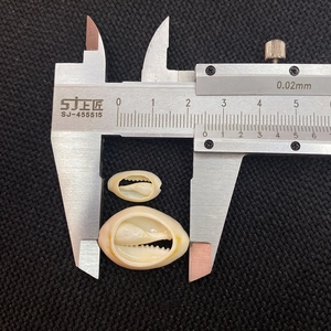 Natural seashell beads in 15mm and 25mm sizes measured with a caliper for DIY jewelry