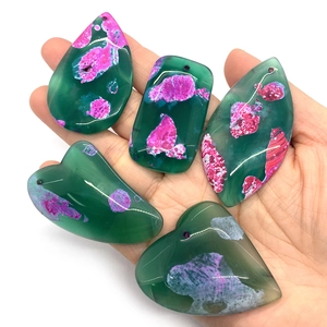 Set of 5 natural agate stone pendants in mixed geometric shapes with pre-drilled holes