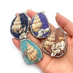Natural Stone Irregular Teardrop Pendant Natural Shell Inlaid Ocean Style Rhinestone Conch Charms For DIY Jewelry Making