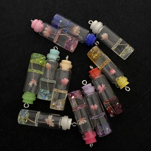 Cylindrical Glass Bottle Pendant With Preserved Flower Resin Filling For Jewelry Making DIY Craft Accessory Romantic Charm