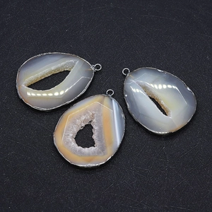 Natural agate geode druzy teardrop pendants with silver edge and natural textures