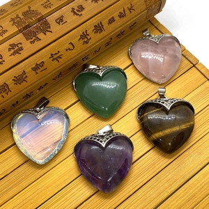 Colgante de Forma de Corazón de Piedra Natural Ojo de Tigre Amatista Cuarzo Rosa Cierre de Aleación de Filigrana Diamante de Imitación Corazón Charm para Hacer Joyas DIY