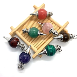 Natural Stone Spherical Ball Pendulum Pendant Only Without Chain Alloy Vintage Gemstone Charm DIY Jewelry Making Women Men