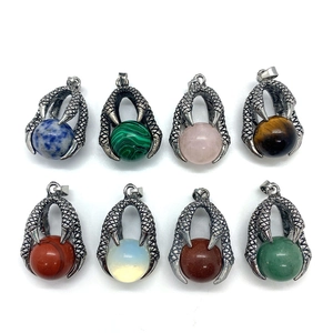 Dragon claw pendants with diverse natural stones like malachite and tiger eye gemstone balls