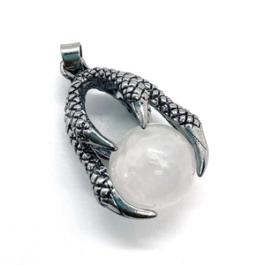 Silver dragon claw pendant with natural white stone sphere for DIY jewelry necklaces
