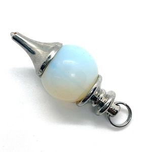 Opal stone ball pendant with silver metal cap and connector for necklaces and pendulums