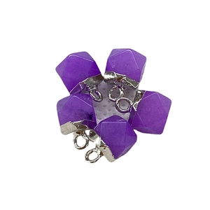 Set of five purple faceted amethyst pendants with silver metal caps for DIY jewelry