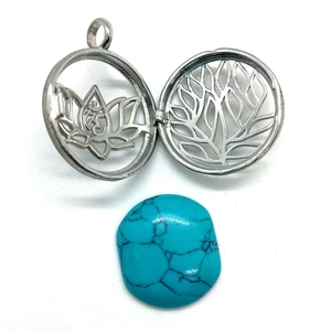 Lotus en Levensboom zilveren medaillon met turkoois hanger voor DIY-kettingen