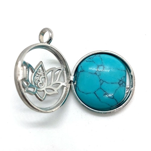 Zilveren lotus hanger met turkoois steen en Om-symbool voor DIY halskettingen