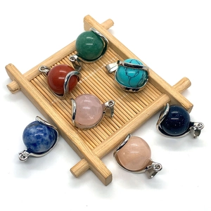 Natural Stone Ball Sphere Pendant Without Chain Silver Plated Alloy Clasp For DIY Jewelry Necklace Bracelet Making Gift