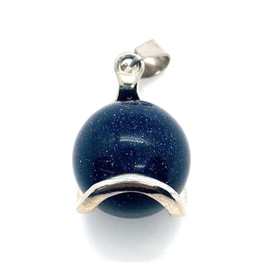 Spherical blue sandstone pendant with sparkling flecks and a silver-tone metal bail