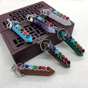 Pyramid healing crystal pendants featuring seven chakra stones and silver metal frame