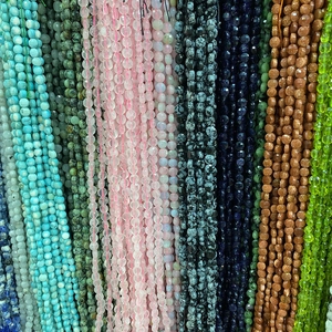 Macro view of multi-colored faceted natural stone beads for DIY jewelry making